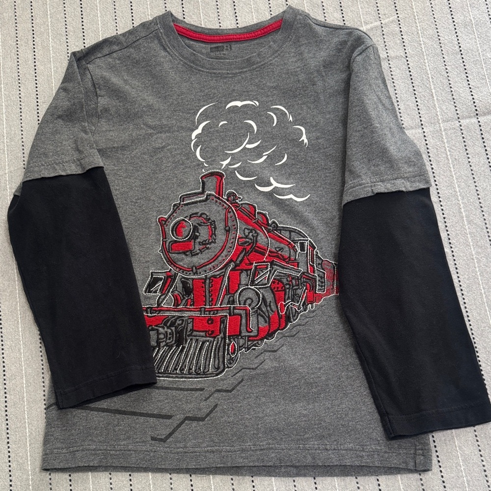 Kids Crazy 8 Train Graphic Long Sleeve Shirt - Gray & Black